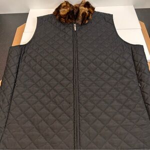 Lauren Ralph Lauren Black Quilted Vest with Faux Fur Collar Full Zip Women’s 1X